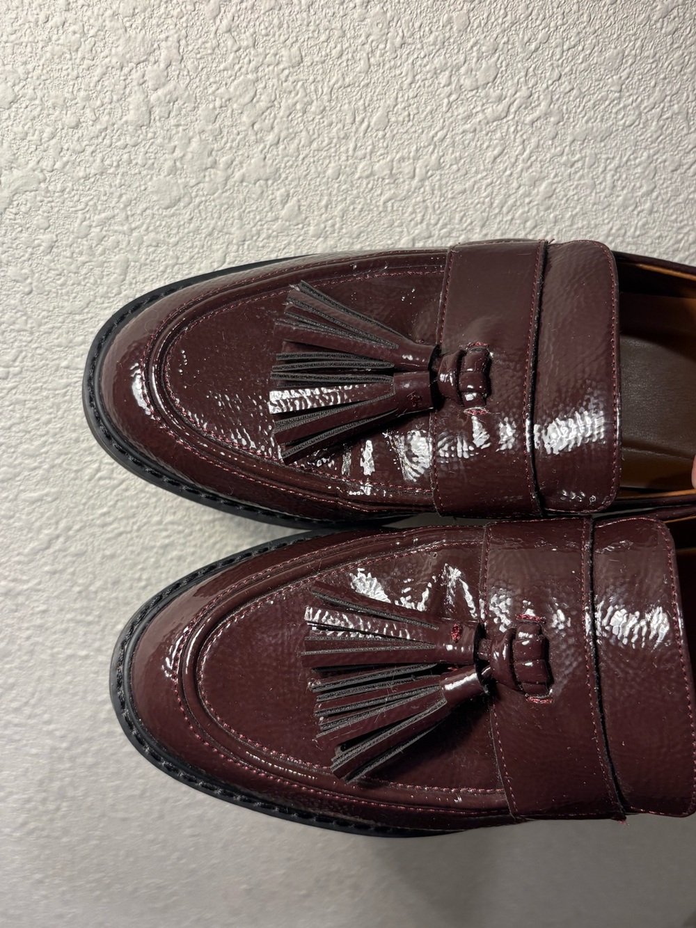 Franco Sarto Patent Leather Loafers with Tassels in Deep Burgundy - Picture 2 of 6
